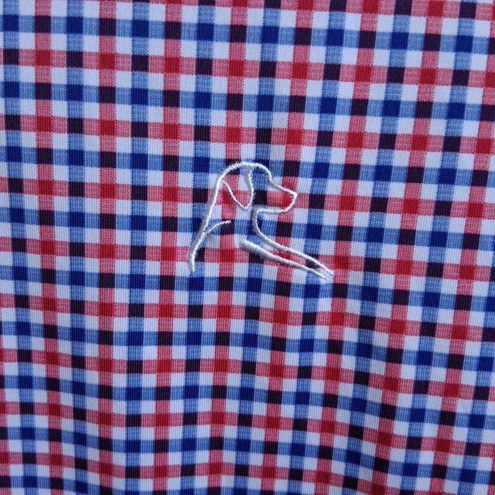 Rhoback Polo Shirt Mens L Red White Blue Gingham Performance USA Flag Patriotic - Picture 6 of 13